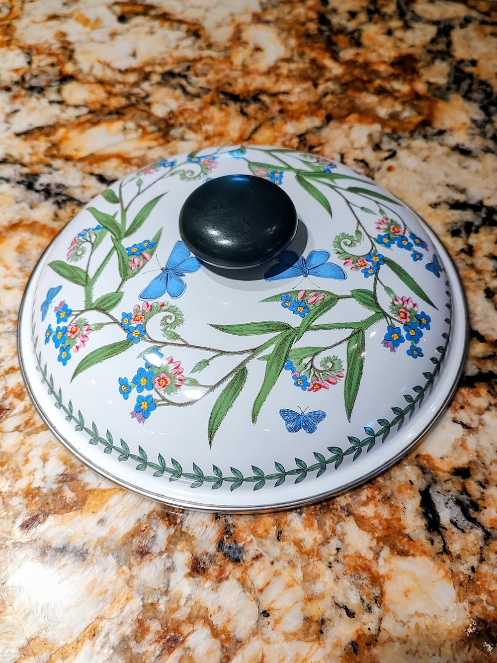Floral Butterfly Portmeirion Lid w Black Knob